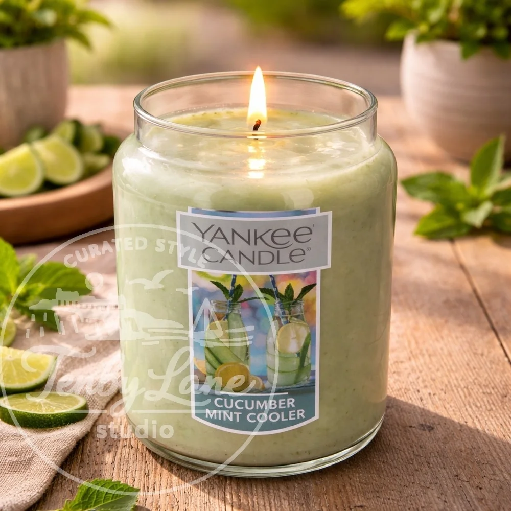 Yankee Candle Cucumber Mint Cooler 22oz Large Jar Fresh Cool Herbal‎